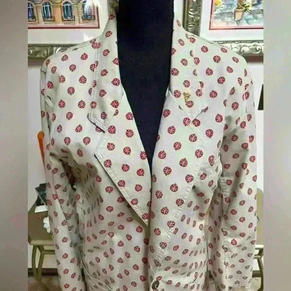 LIZWEAR LIGHTWEIGHT RED & BEIGE PRINT CASUAL BUSINESS BLAZER SIZE 14 ❣️⭐️ - Picture 3 of 12